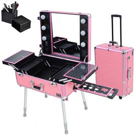 Pink Pro Rolling Studio Cosmetic Makeup Case with Light