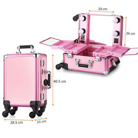 OEM ODM Pink Cosmetic Beauty Case , Professional Makeup Cases On Wheels