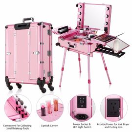 Free Standing Rolling Studio Makeup Case With Adjustable Height Support Rod