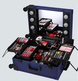 Professional Waterproof Makeup Trolley Cosmetic Case With Lighted Mirror KL-MCL001-BLUE