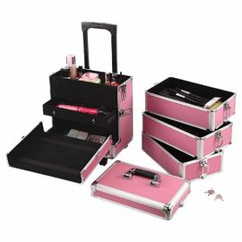 Customized Trolley Cosmetic Vanity Case , Outdoor Makeup Trolley With Wheels