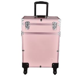 Large Capacity Makeup Vanity Case , Pink Color Aluminium Beauty Trolley Case