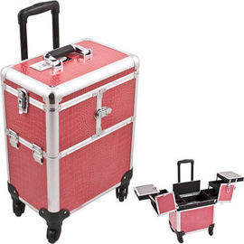Portable Pink Makeup Trolley Case With Heat Resistant Exterior Material