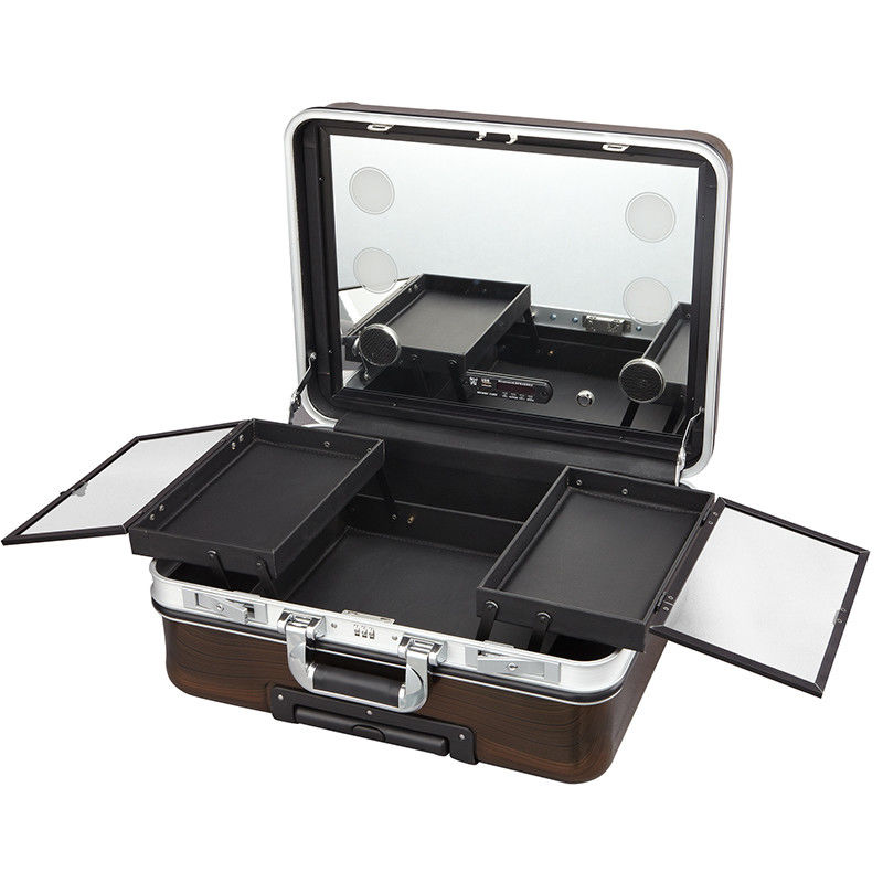 Rolling Makeup Case With Mirror , Makeup Vanity Box With Mirror And Lights