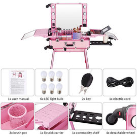 Pink Color Cosmetic Beauty Case , Professional Makeup Cases On Wheels