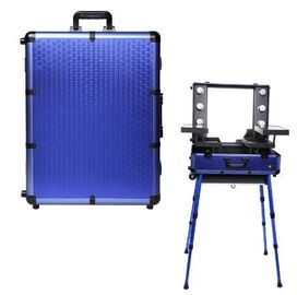 Blue Color Cosmetic Beauty Case , Makeup Mirror Suitcase With Lights