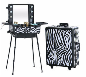 Lighted Makeup Case With Stand , Rolling Studio Makeup Case With Lights