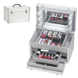 Silver Color Light Up Aluminium Makeup Case With Drawer And Mirror