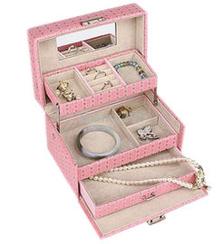 Multi Layer Pink Vanity Case Built - In Mirror For Convenient Make Up