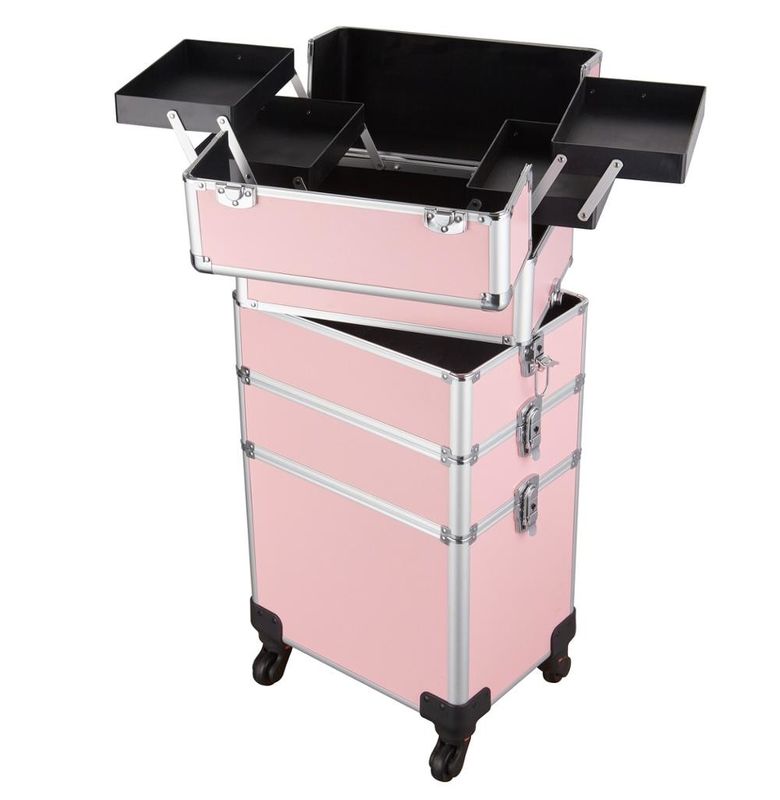 Aluminum trolley case Hot selling professional and graceful pink makeup trolley case